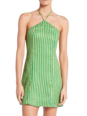 Faithfull the Brand Green Striped Halter Mini Dress